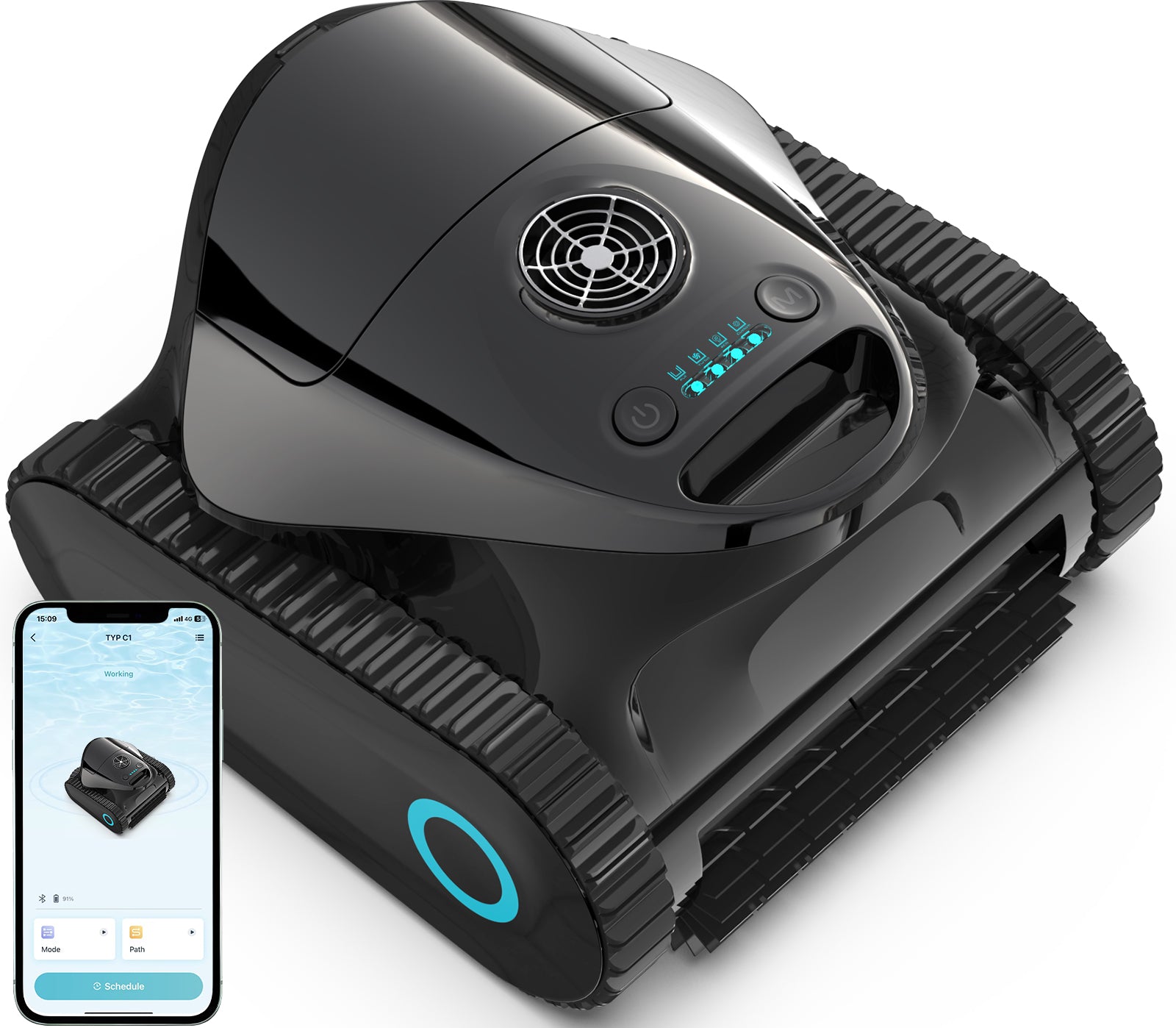 C1 Cordless Robotic Pool Cleaner with Wall Climbing & Waterline Cleaning, Long Runtime, Dual Layers, Automatic Pool Vacuum with APP, Multi Cleaning Modes and Paths, Fast Charging, Obsidian