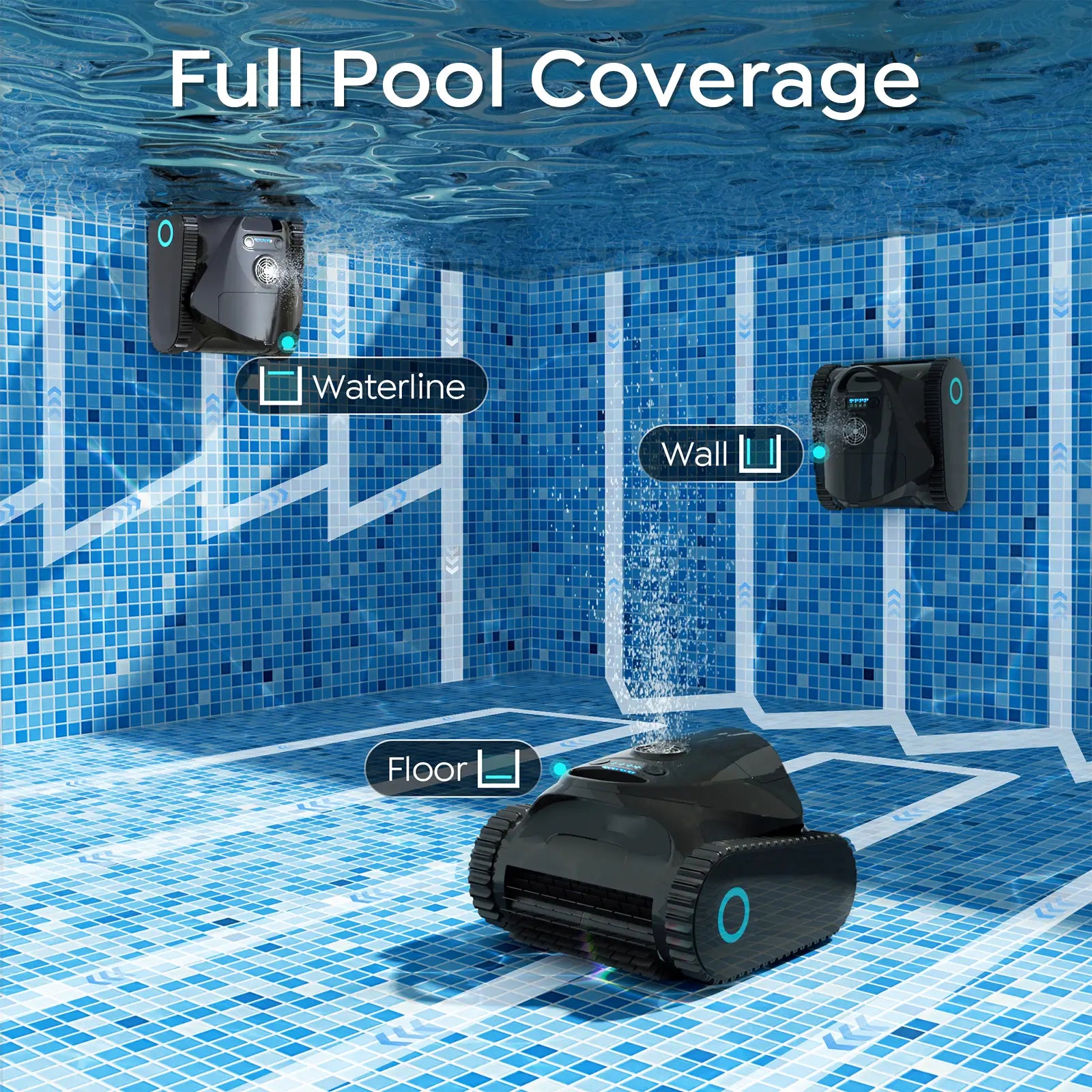 C1 Cordless Robotic Pool Cleaner with Wall Climbing & Waterline Cleaning, Long Runtime, Dual Layers, Automatic Pool Vacuum with APP, Multi Cleaning Modes and Paths, Fast Charging, Obsidian