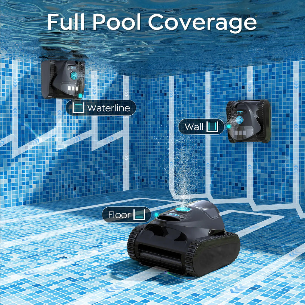 C1 Cordless Robotic Pool Cleaner with Wall Climbing & Waterline Cleaning, Long Runtime, Dual Layers, Automatic Pool Vacuum with APP, Multi Cleaning Modes and Paths, Transparent Navy Black