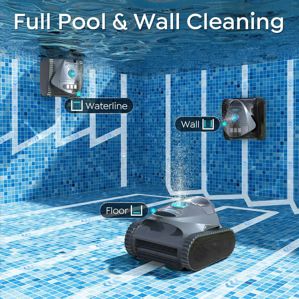 C1 Cordless Robotic Pool Cleaner with Wall Climbing & Waterline Cleaning, Long Runtime, Dual Layers, Automatic Pool Vacuum with APP, Multi Cleaning Modes and Paths, Transparent Slate Navy