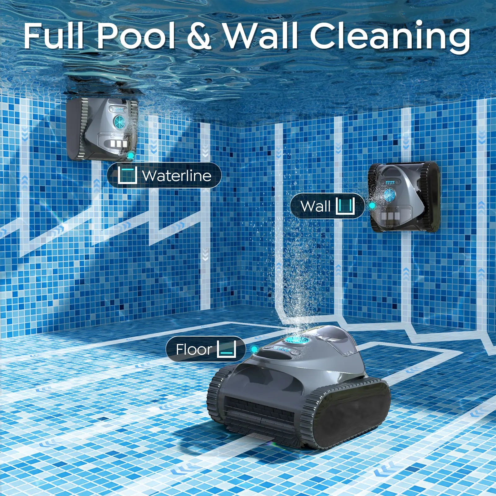 C1 Cordless Robotic Pool Cleaner with Wall Climbing & Waterline Cleaning, Long Runtime, Dual Layers, Automatic Pool Vacuum with APP, Multi Cleaning Modes and Paths, Transparent Slate Navy