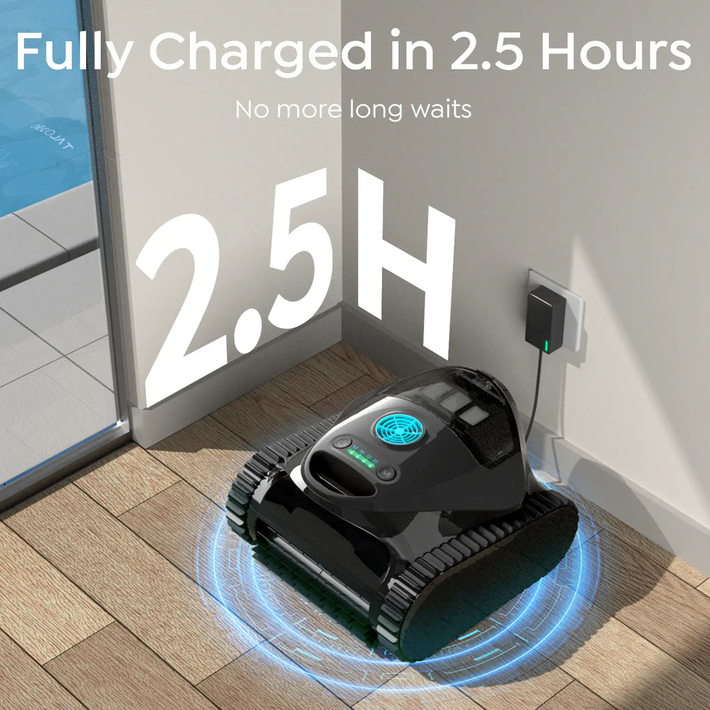 C1 Cordless Robotic Pool Cleaner with Wall Climbing & Waterline Cleaning, Long Runtime, Dual Layers, Automatic Pool Vacuum with APP, Multi Cleaning Modes and Paths, Transparent Navy Black